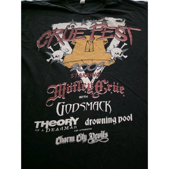 VTG Motley Crue Fest 2 2009 Concert Tour Shirt 2XL Godsmack Drowning Pool Black - Picture 1 of 15